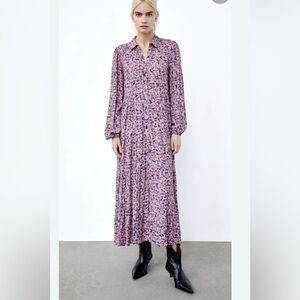 Zara Pink and Purple Long Sleeve Dress